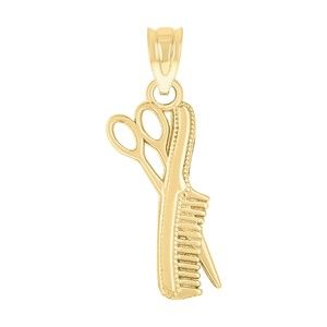 10kt 10k Yellow Gold Unisex Scissors Comb Tools Charm Pendant